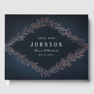 Navy gilded rose gold botanical elegant wedding guest book