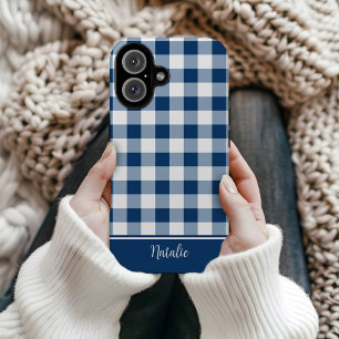 Navy Gingham Check MagSafe Tough iPhone 17 Case