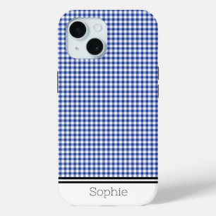 Navy Gingham Custom Samsung iPhone 15 Case