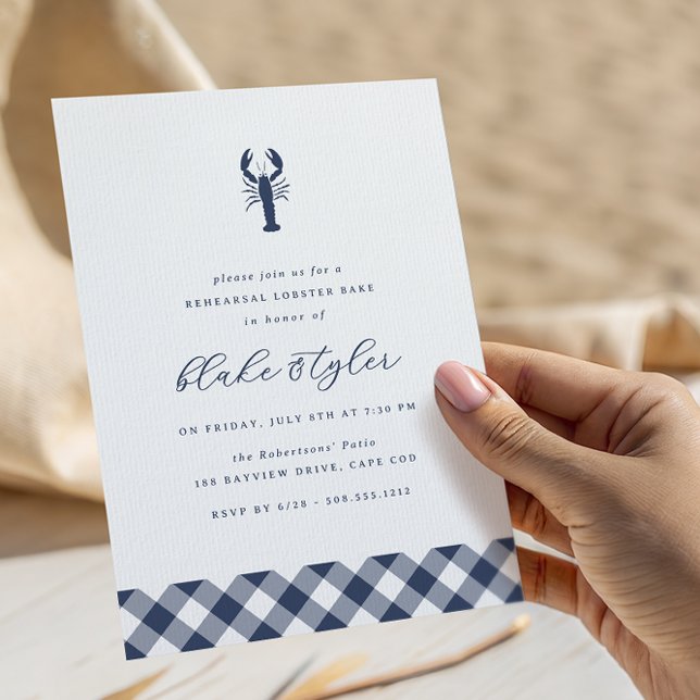 Navy Gingham | Lobster Bake Rehearsal Dinner Invitation (Creator Uploaded)