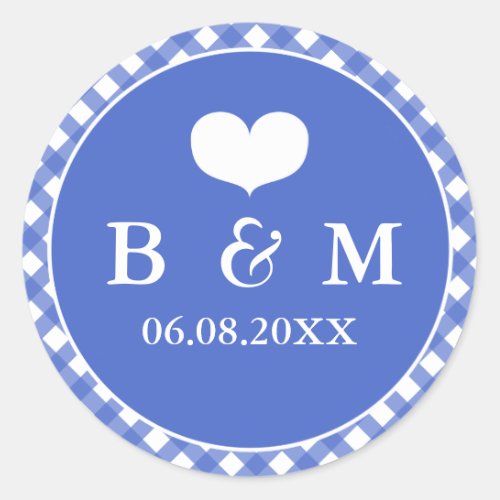 Navy Gingham Monogram Wedding Envelop Seal Sticker