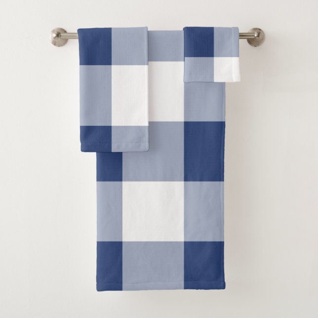 Navy Gingham Pattern Bath Towel Set (Insitu)