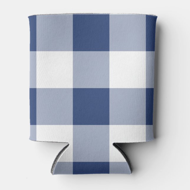 Navy Gingham Pattern Can Cooler (Front)