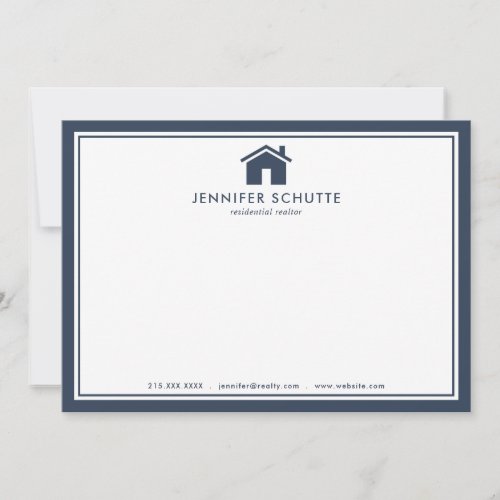 Navy Gingham Personalized Real Estate Agent Flat Note Card