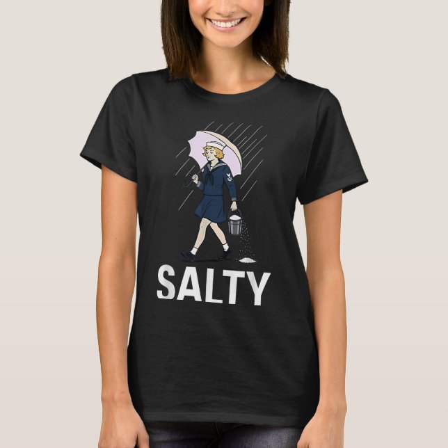 Navy-girl Hold Umbrella Walking In Rain Salty Navy T-Shirt (Front)