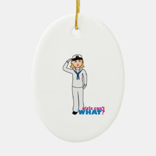 Navy Girl in Sailor Uniform Ceramic Ornament