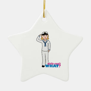 Navy Girl in Sailor Uniform Ceramic Ornament