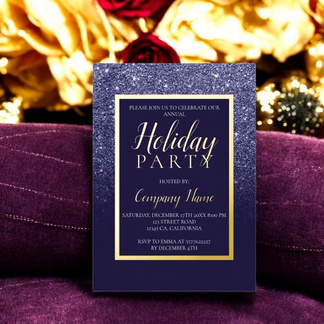 Navy glitter gold business corporate Christmas Foil Invitation (Navy glitter gold business corporate Christmas Foil Invitation)