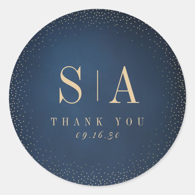 Navy Glitter Sophisticated monogram wedding favor Classic Round Sticker (Front)