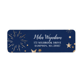 Navy Glitter Stars and Fireworks Return Address Label