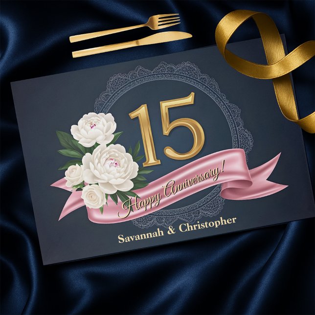 Navy Gold 15th Wedding Anniversary Paper Placemat (Creator Uploaded)