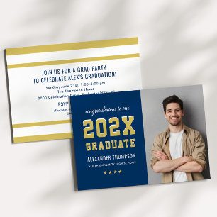 Navy Gold 2026 Graduate Photo Graduation Party Invitation