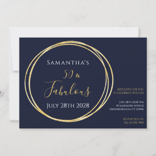 Navy Gold 50th Birthday Party Invitation
