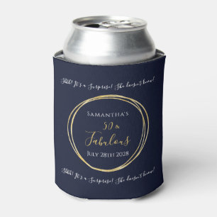 Navy Gold 50th Surprise Birthday Party Favor Can Cooler