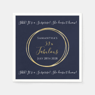 Navy Gold 50th Surprise Birthday Party Napkins