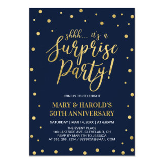 Navy & Gold | 50th Surprise Wedding Anniversary Invitation