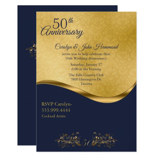 Navy Gold 50th Wedding Anniversary Invitation Zazzle Com