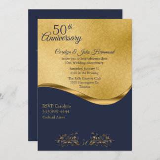Navy & Gold 50th Wedding Anniversary Invitation