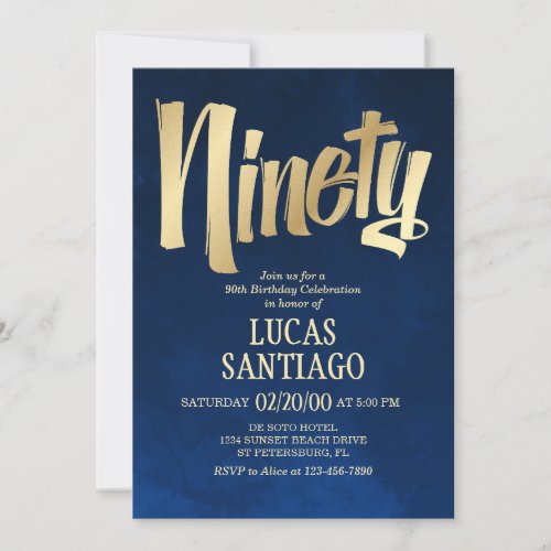 Navy Gold 90th Birthday Invitation