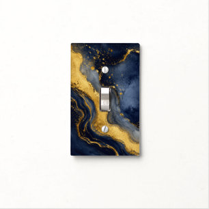 Navy Gold Abstract Marble Fluid Art Single Toggle Light Switch Cover