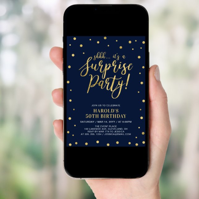 Navy & Gold | Adult 50th Surprise Birthday Party Invitation (Front Digital)