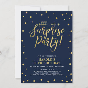 Navy & Gold   Adult 50th Surprise Birthday Party Invitation