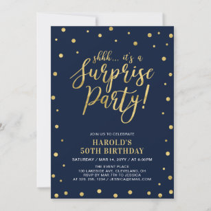 Navy & Gold   Adult 50th Surprise Birthday Party Invitation