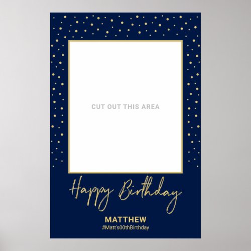 Navy  Gold Adult Birthday Photo Frame Prop Poster