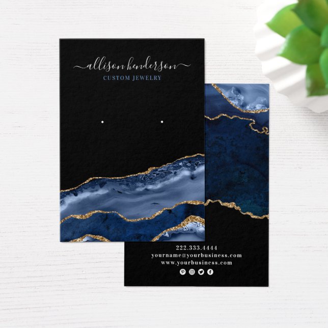 Navy & Gold Agate Geode Earring Display Card (Desk)