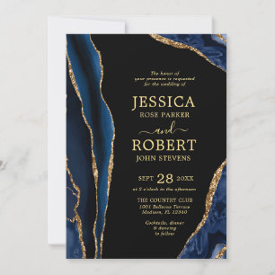 Navy Gold Agate Stone Wedding Invitation