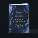 Navy Gold Agate Sweet Sixteen Happy Birthday Card<br><div class="desc">This elegant and glamorous birthday card can be personalized with a name or title such as daughter, granddaughter, niece, friend etc. The design features a navy blue agate marble background with faux gold glitter accents. The text combines handwritten script and modern sans serif fonts for a classy and sophisticated look....</div>