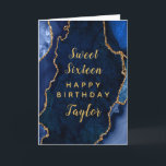 Navy Gold Agate Sweet Sixteen Happy Birthday Card<br><div class="desc">This elegant and glamorous birthday card can be personalized with a name or title such as daughter, granddaughter, niece, friend etc. The design features a navy blue agate marble background with faux gold glitter accents. The text combines handwritten script and modern sans serif fonts for a classy and sophisticated look....</div>
