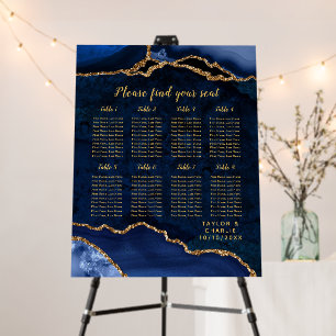 Navy Gold Agate Wedding Seating Chart 8 Table Foam Board