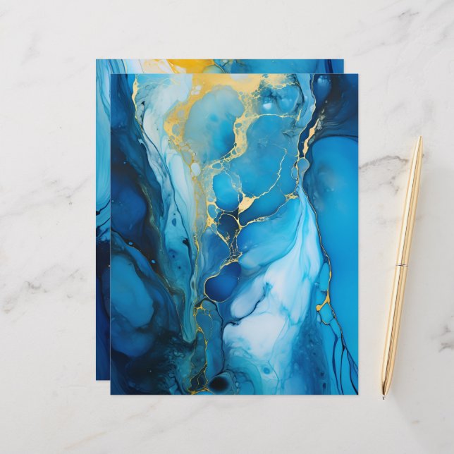 Navy & Gold Alcohol Ink Paper Craft Cardstock (Front/Back In Situ)