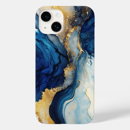 Navy Gold Alcohol Ink Watercolor Splash Wash Trend Case_Mate iPhone 14 Case
