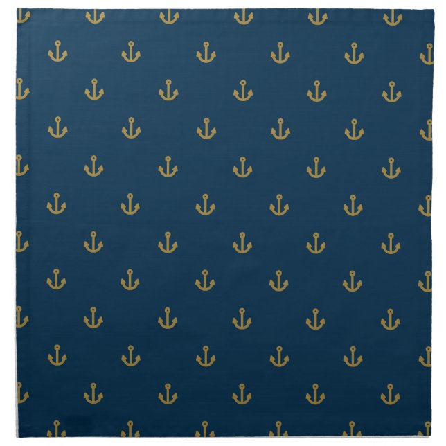 Navy Gold Anchor Pattern Cloth Napkin (Front)