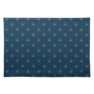 Navy Gold Anchor Pattern Cloth Placemat