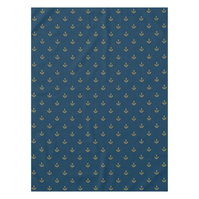 Navy Gold Anchor Pattern Tablecloth (Front)