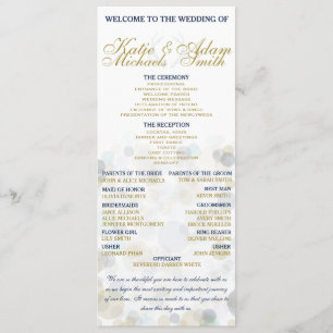 Navy, Gold, and Mint Wedding Program 4" x 9.25"