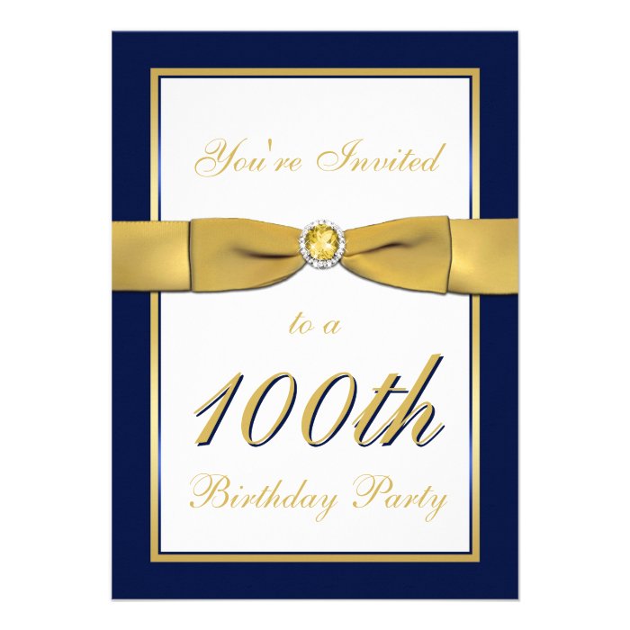 Navy, Gold, and White 100th Birthday Invitation