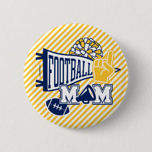 Navy & Gold and White Football Mom Button