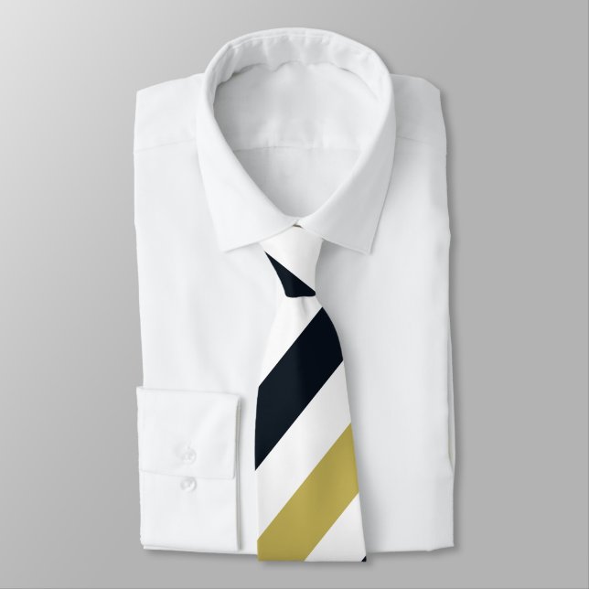 Navy Gold and White Regimental Stripe Tie (Tied)