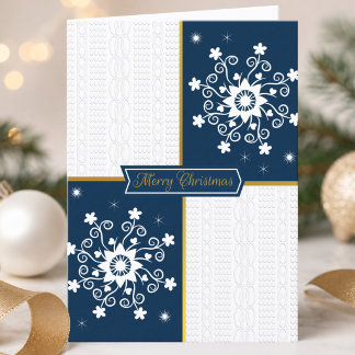 Navy Gold And White Snowflake Christmas Holiday Card