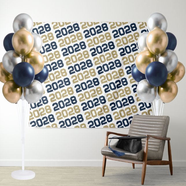 Navy & Gold ANY Class Year Graduation Backdrop (Navy Blue & Gold Repeating Class Year Graduation Backdrop for Senior Photos, Photo Booth or Display)