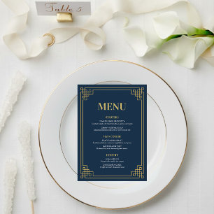Navy Gold Art Deco 80th Birthday Dinner Party Menu