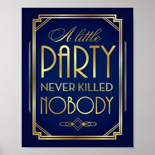 Navy Gold Art Deco A LITTLE PARTY Sign Print