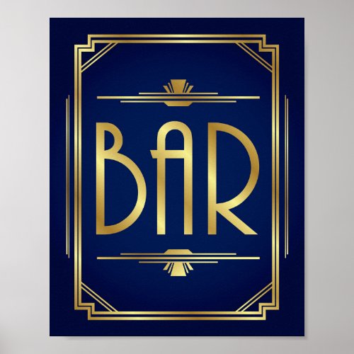 Navy Gold Art Deco BAR Sign Print