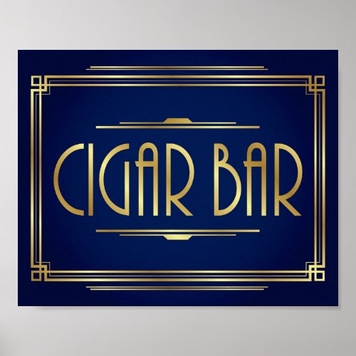 Navy Gold Art Deco CIGAR BAR Sign Print