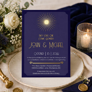 Navy Gold Art Deco Cosmic Wedding Elegant Foil Invitation
