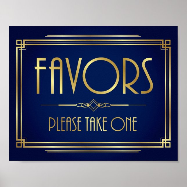 Navy Gold Art Deco FAVORS Take One Sign Print (Front)
